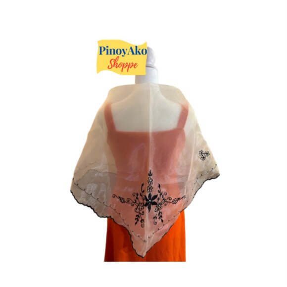 Alampay Filipiniana Shawl With Brooch Pin - Picture 2 of 4